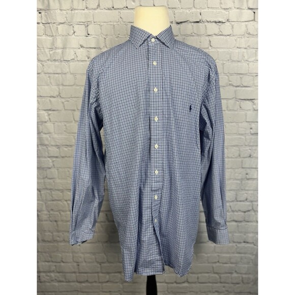 Polo Ralph Lauren Men XLT Long Sleeve Button Up Shirt Blue,White Tattersall - Picture 2 of 7